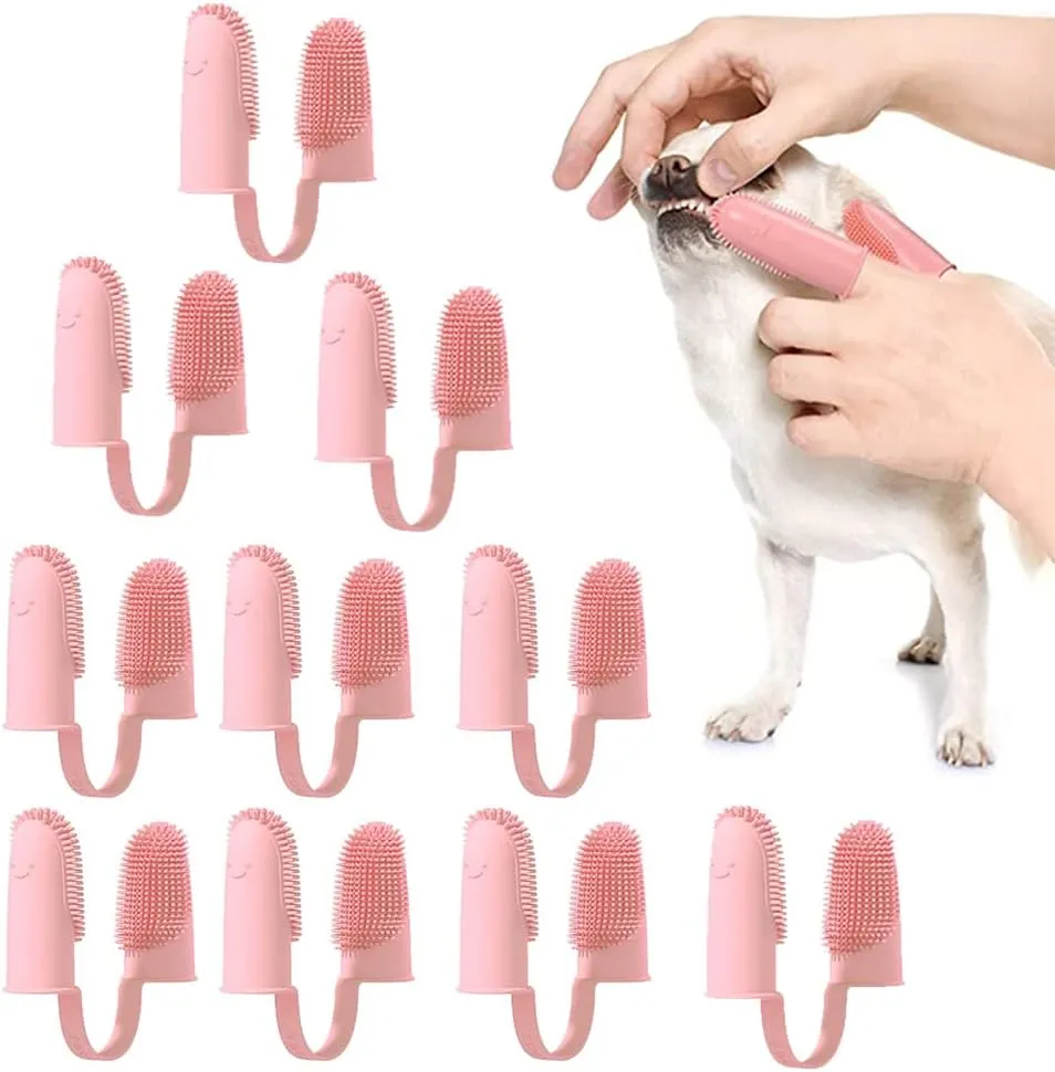 10 Pack Dog Finger Toothbrush Dog Teeth Cleaning Brush 2-Finger Dog Tooth Brushing Kit Dog Cat Toothbrush with Bristles Puppy Dental Care Toothbrush for Small Medium Dog Cat Pet