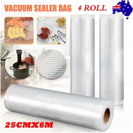 4 Roll Vacuum Food Sealer Bags Saver | Seal Rolls | Storage Commercial Heat Grade | 25CMX6M