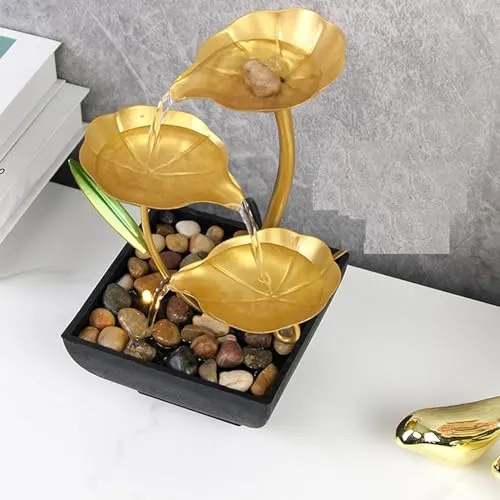 Cheet enterprise 3-Tier Metal Tabletop Water Fountain for Your Home, Office, Bedroom, Hotel, etc Decoration (Golden, 1 PCS)
