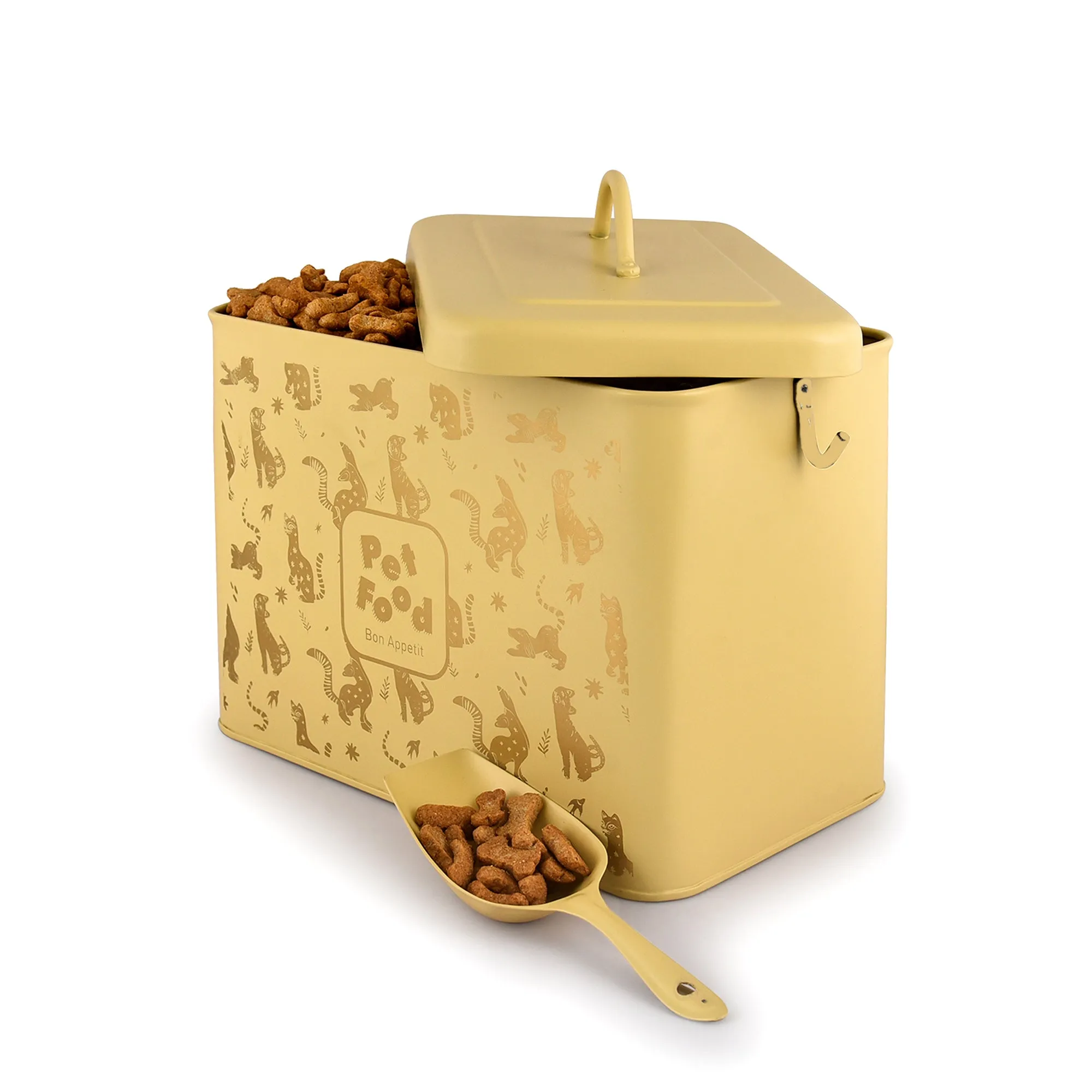 ELAN Pet Food Storage Container with Scoop |Metal Dog & Cat Food Storage Box (Daisy Yellow)