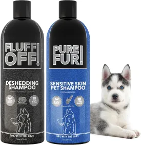 Fluff Off! by Girl With The Dogs, Natural Deshedding Dog & Cat Shampoo 16 Oz and Pure Fur! Sensitive Skin Pet Shampoo 16 Oz