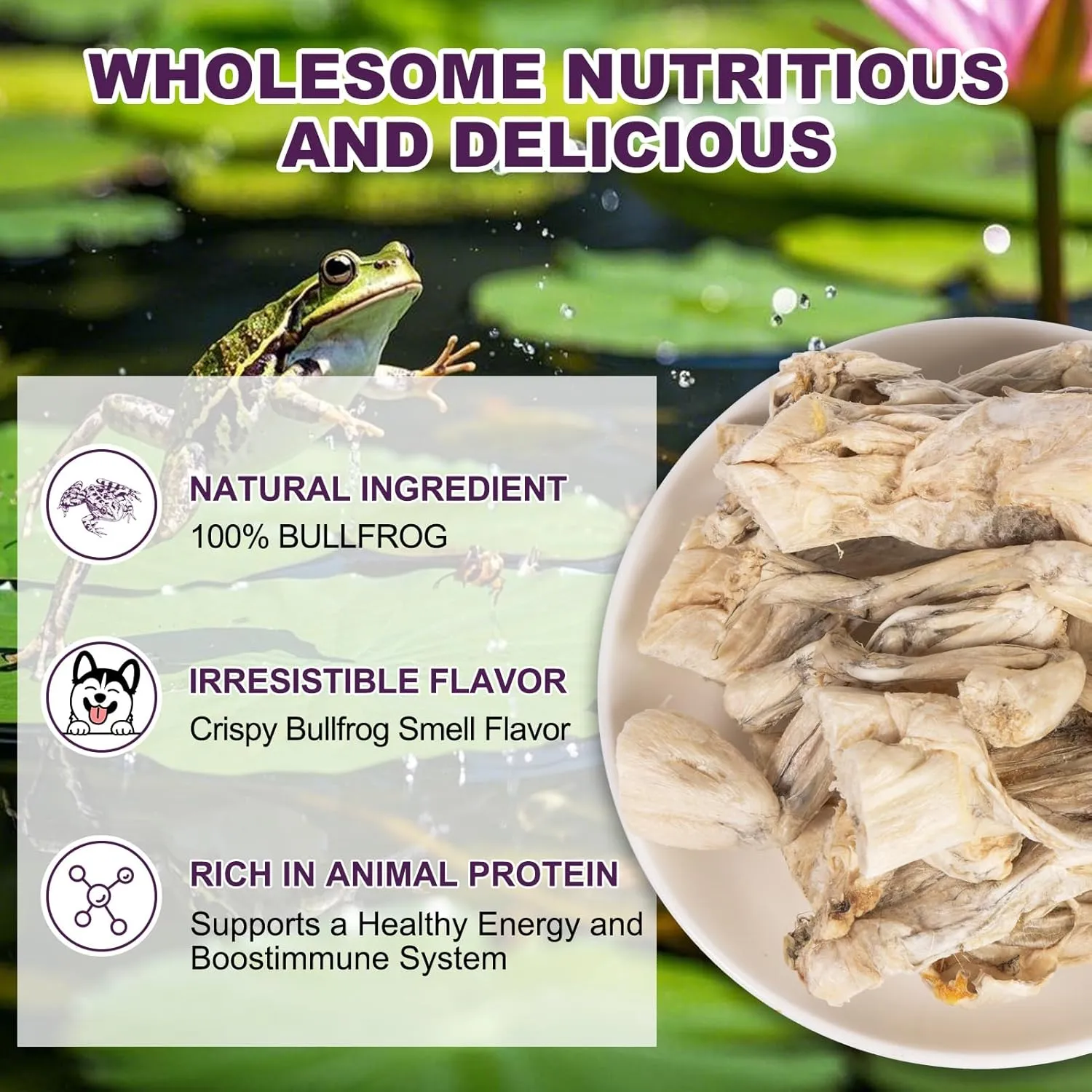 Freeze-Dried Bullfrog Cat Dog Treats - Single Ingredient Pet Snacks High-Protein,Grain-Free,Supports Teeth & Joints (2-3 Frogs)