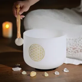 Harmonize Your Mind and Body with our 8-Inch Frosted Quartz Crystal Singing Bowl - 528Hz C Note Life Flower Design - Perfect for Stress Relief - Includes Free Mallet!