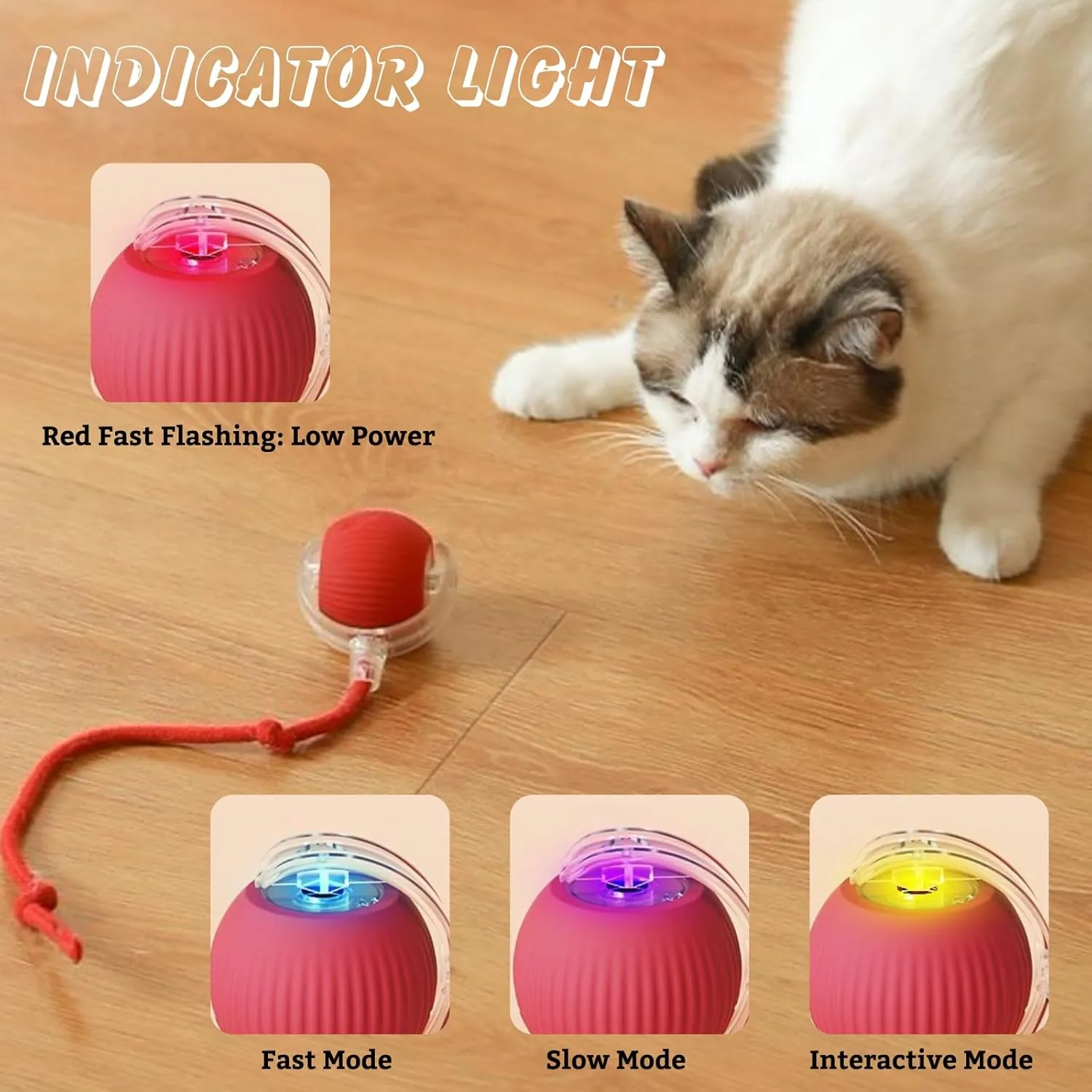Interactive Cat Toys Ball, Automatic Moving Electric Cat Toy Rolling Ball for Indoor Cat Exercise, USB Rechargeable