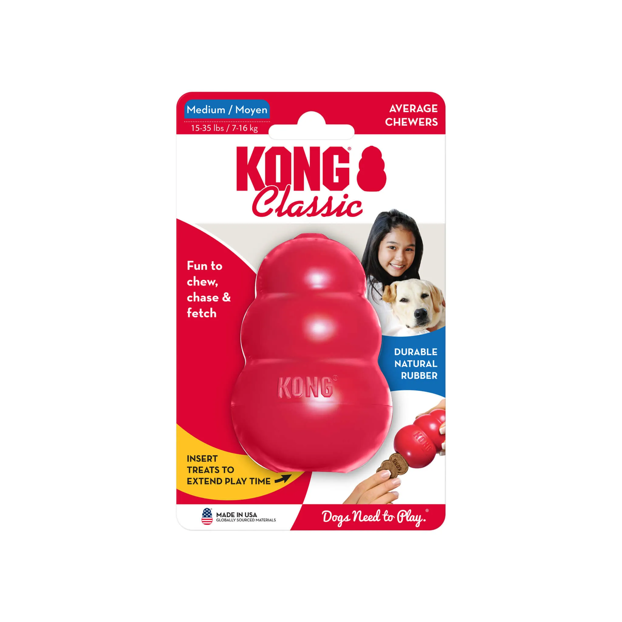 KONG Classic Natural Rubber Treat Stuffer Dog Chew Toy