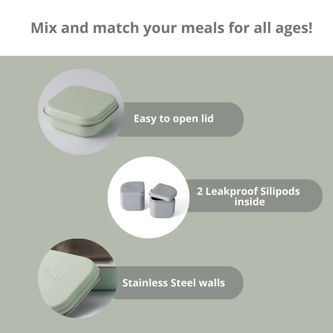 Miniware Grow Bento with 2 silipods Lunch Box - Key Lime/Grey
