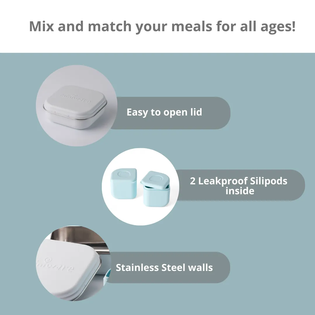 Miniware Grow Bento with 2 silipods Lunch Box - Snow/Aqua