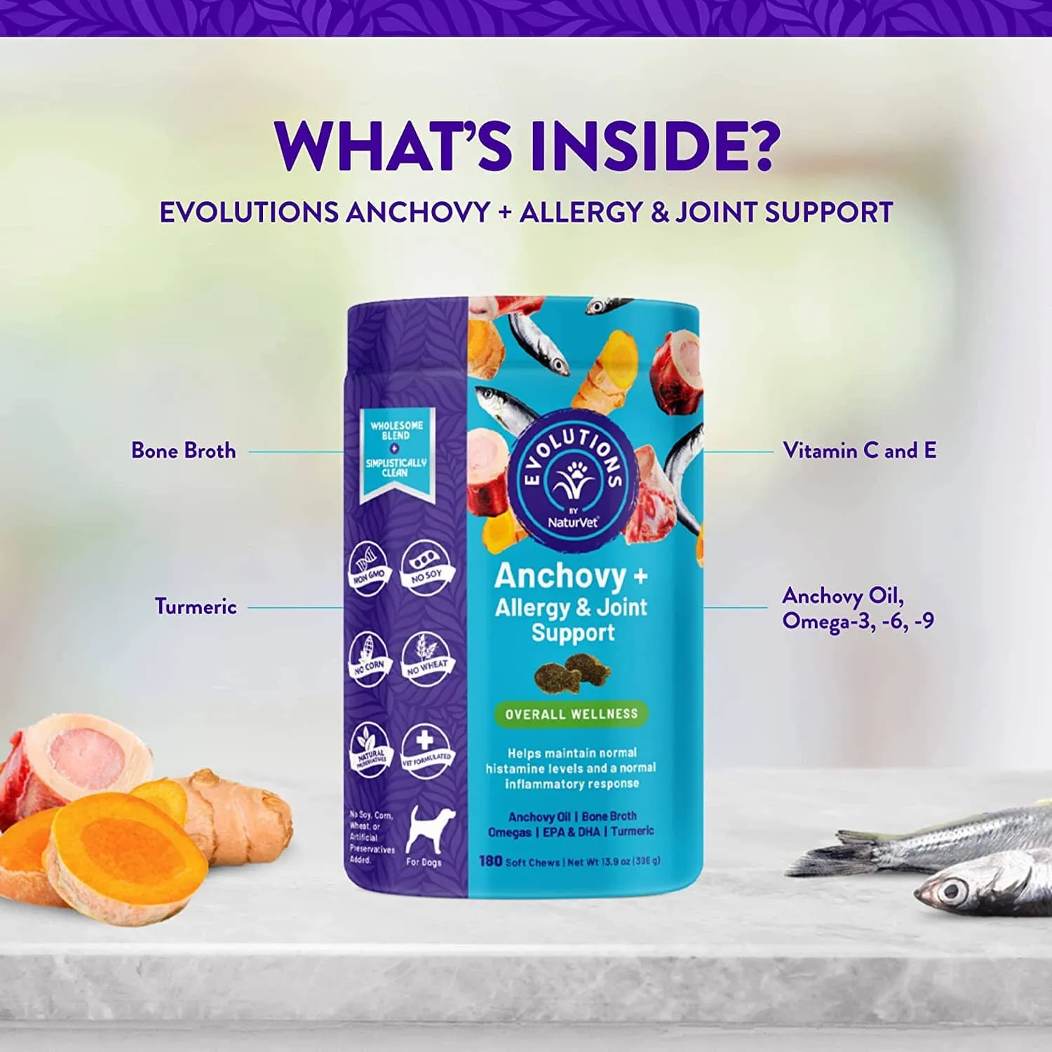Naturvet Evolutions Anchovy   Allergy and Joint Support Soft Chews Dog Supplements - 180 Count