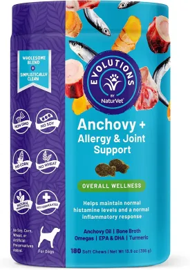 Naturvet Evolutions Anchovy   Allergy and Joint Support Soft Chews Dog Supplements - 180 Count
