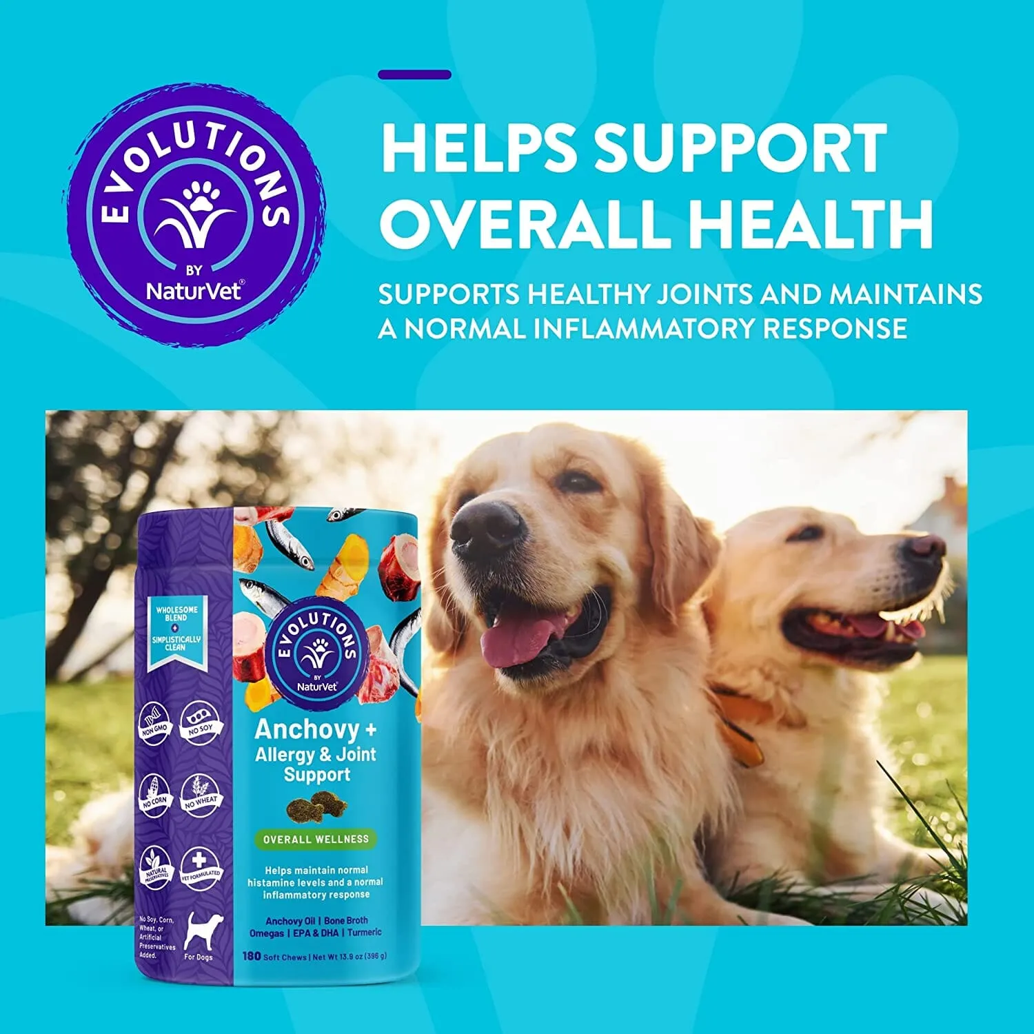 Naturvet Evolutions Anchovy   Allergy and Joint Support Soft Chews Dog Supplements - 180 Count
