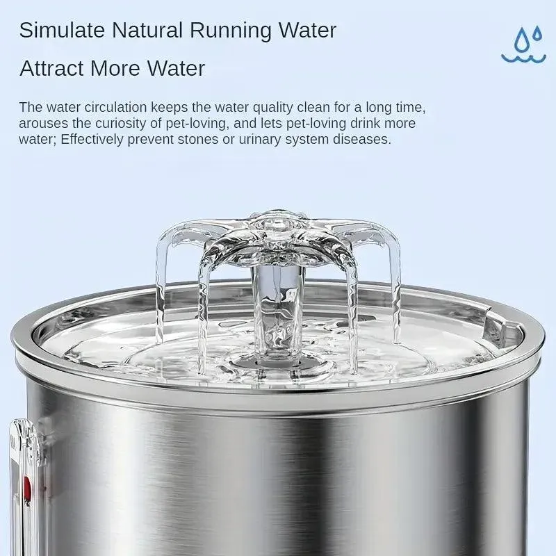 Pet Water Dispenser Cat and Dog Fountain Water Dispenser 2L Stainless Steel Automatic Drinker Dog Cat Drinking Bowl USB Powered Pet Supplies