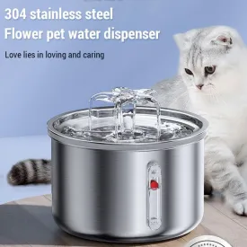Pet Water Dispenser Cat and Dog Fountain Water Dispenser 2L Stainless Steel Automatic Drinker Dog Cat Drinking Bowl USB Powered Pet Supplies