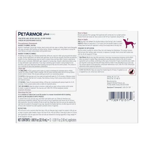 PetArmor Plus Flea and Tick Prevention for Dogs, Dog Flea and Tick Treatment, 3 Doses, Waterproof Topical, Fast Acting, Small Dogs (5-22 lbs)