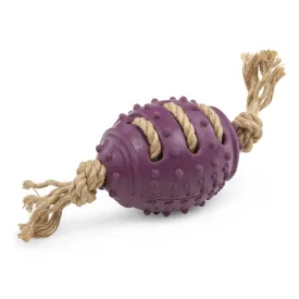 Petface Planet Nobbly Rubber Rugby Ball   Rope Toy