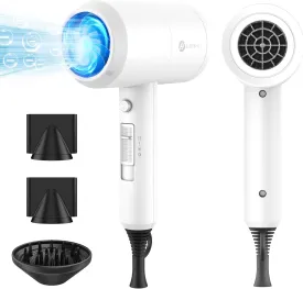 Professional Ionic Salon Hair Dryer, Slopehill Powerful 1800W Fast Dry Low Noise Blow Dryer with 2 Concentrator Nozzle 1 Diffuser Attachments for Home Salon Travel (White)