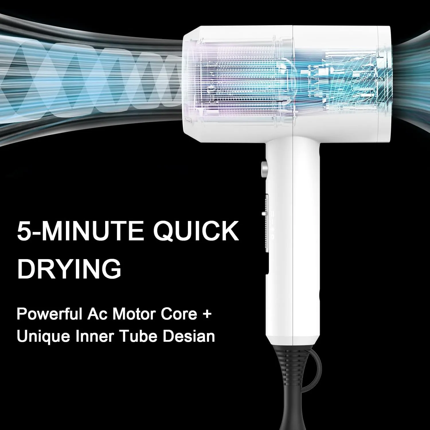Professional Ionic Salon Hair Dryer, Slopehill Powerful 1800W Fast Dry Low Noise Blow Dryer with 2 Concentrator Nozzle 1 Diffuser Attachments for Home Salon Travel (White)