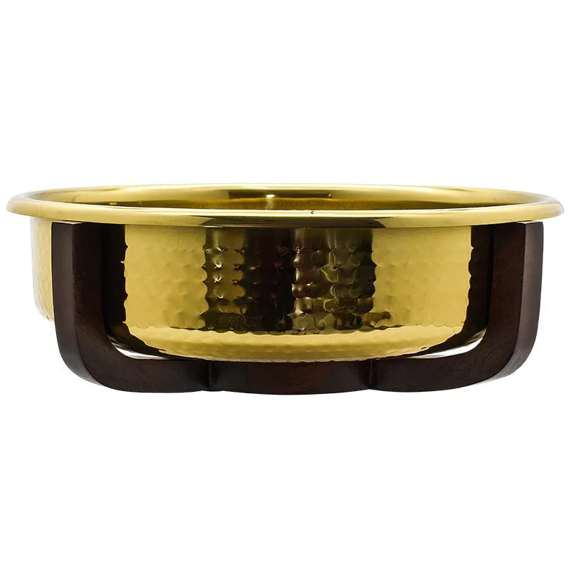 STAINLESS STEEL & WOOD GOLD, HAMMERED 45x45x14cm