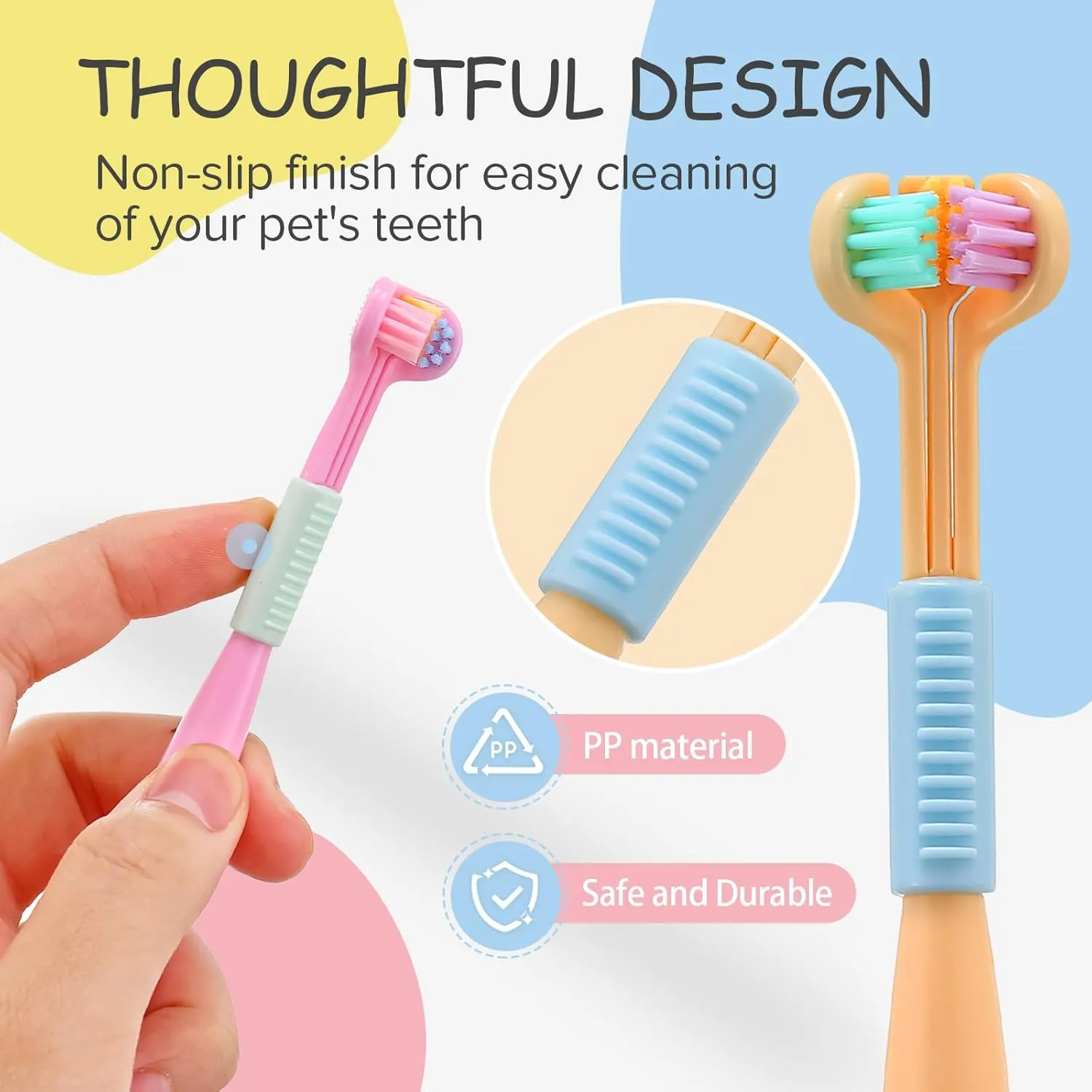 Three-Sided Dog Toothbrush, Great Toothbrush for Small Dogs & Puppies, Dog Tooth Brushing Kit for Cleaning Your Dog's Teeth, for Daily Care of Your Dog's Mouth. Mixed Color, 8 Pcs S