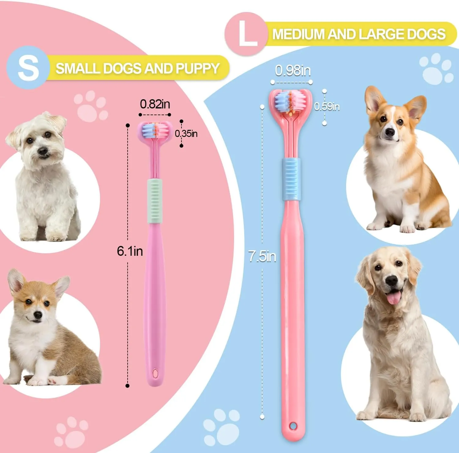 Three-Sided Dog Toothbrush, Great Toothbrush for Small Dogs & Puppies, Dog Tooth Brushing Kit for Cleaning Your Dog's Teeth, for Daily Care of Your Dog's Mouth. Mixed Color, 8 Pcs S