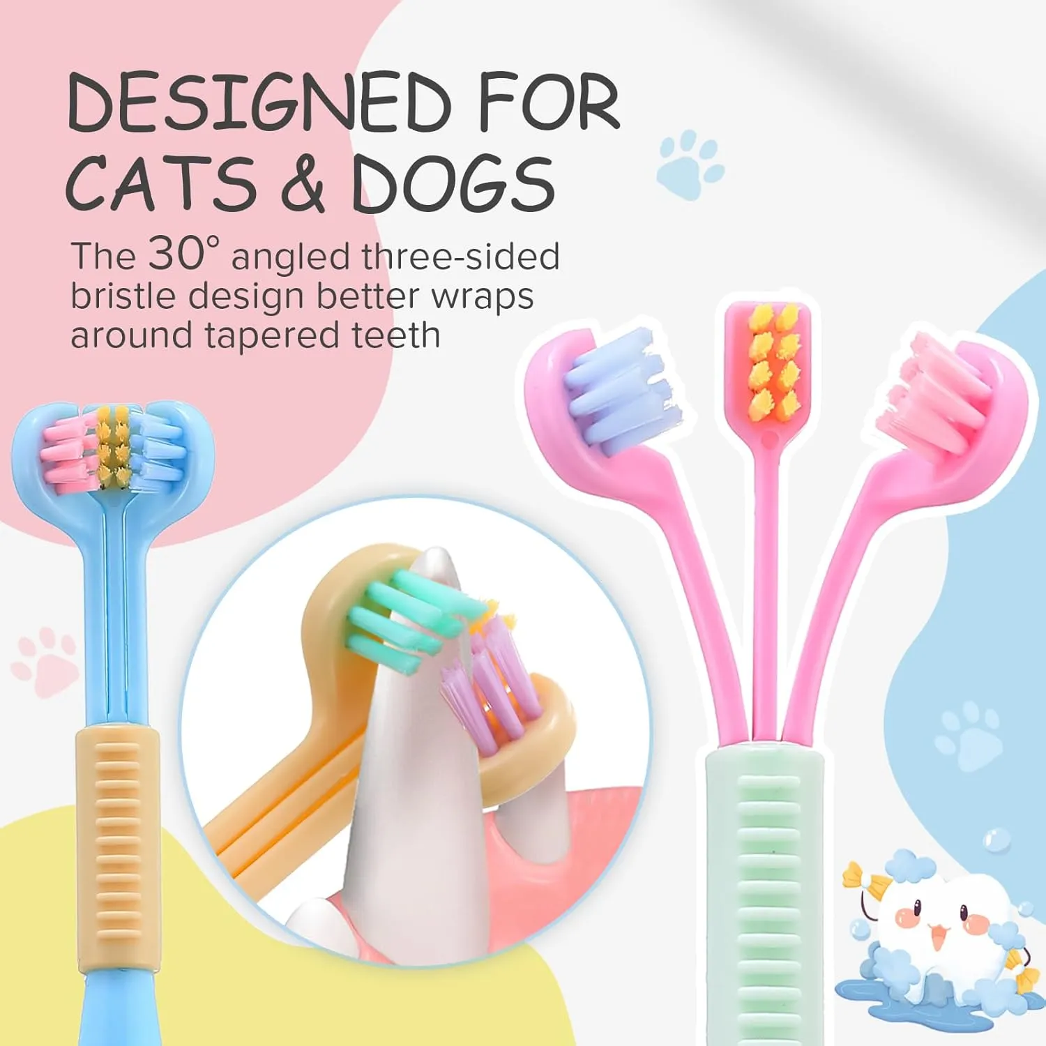 Three-Sided Dog Toothbrush, Great Toothbrush for Small Dogs & Puppies, Dog Tooth Brushing Kit for Cleaning Your Dog's Teeth, for Daily Care of Your Dog's Mouth. Mixed Color, 8 Pcs S