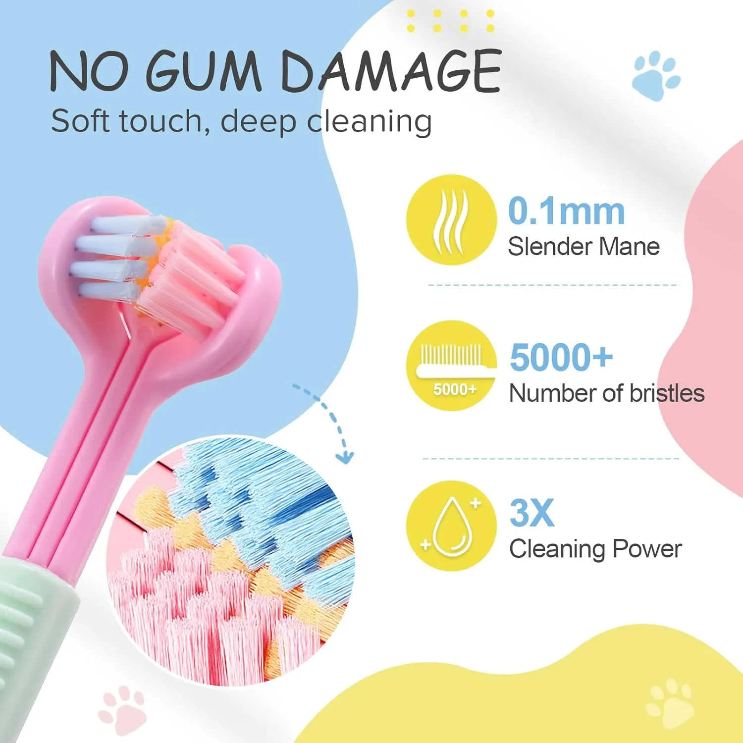 Three-Sided Dog Toothbrush, Great Toothbrush for Small Dogs & Puppies, Dog Tooth Brushing Kit for Cleaning Your Dog's Teeth, for Daily Care of Your Dog's Mouth. Mixed Color, 8 Pcs S