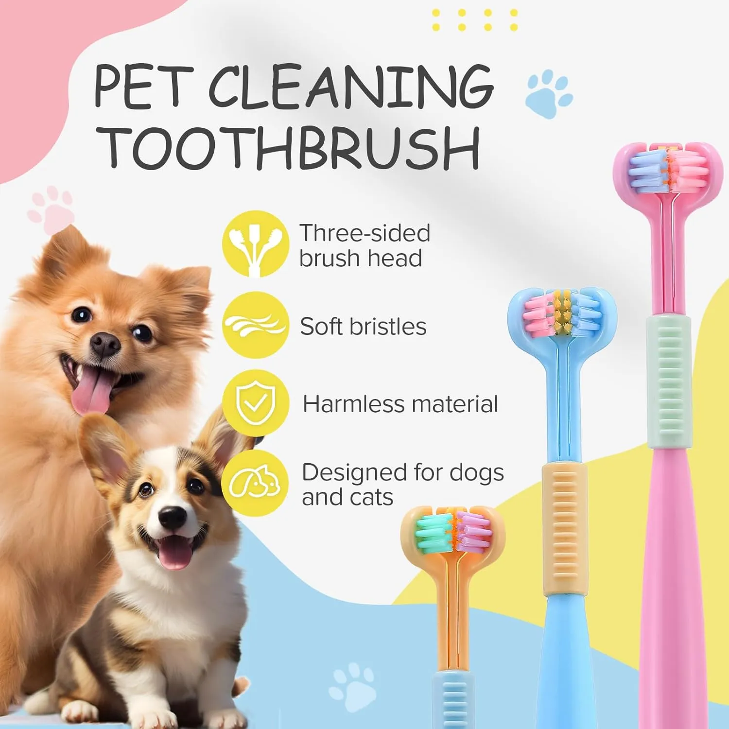 Three-Sided Dog Toothbrush, Great Toothbrush for Small Dogs & Puppies, Dog Tooth Brushing Kit for Cleaning Your Dog's Teeth, for Daily Care of Your Dog's Mouth. Mixed Color, 8 Pcs S