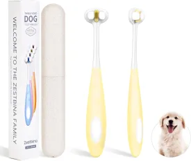 Ultra Soft Nano Bristles Dog Toothbrush,Pet Dental Care Kit,3 Sided Design for Easy Teeth Cleaning,Suitable for All Dogs,for Your Pet's Sensitive Teeth and Gums, Yellow