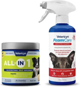 Vetericyn All-in 1 Multifunctional Dog Supplement and FoamCare Spray-On Medicated Dog Shampoo