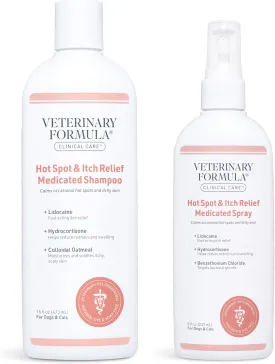Veterinary Formula Clinical Care Hot Spot & Itch Relief Medicated Shampoo and Spray for Dogs and Cats - Bundle