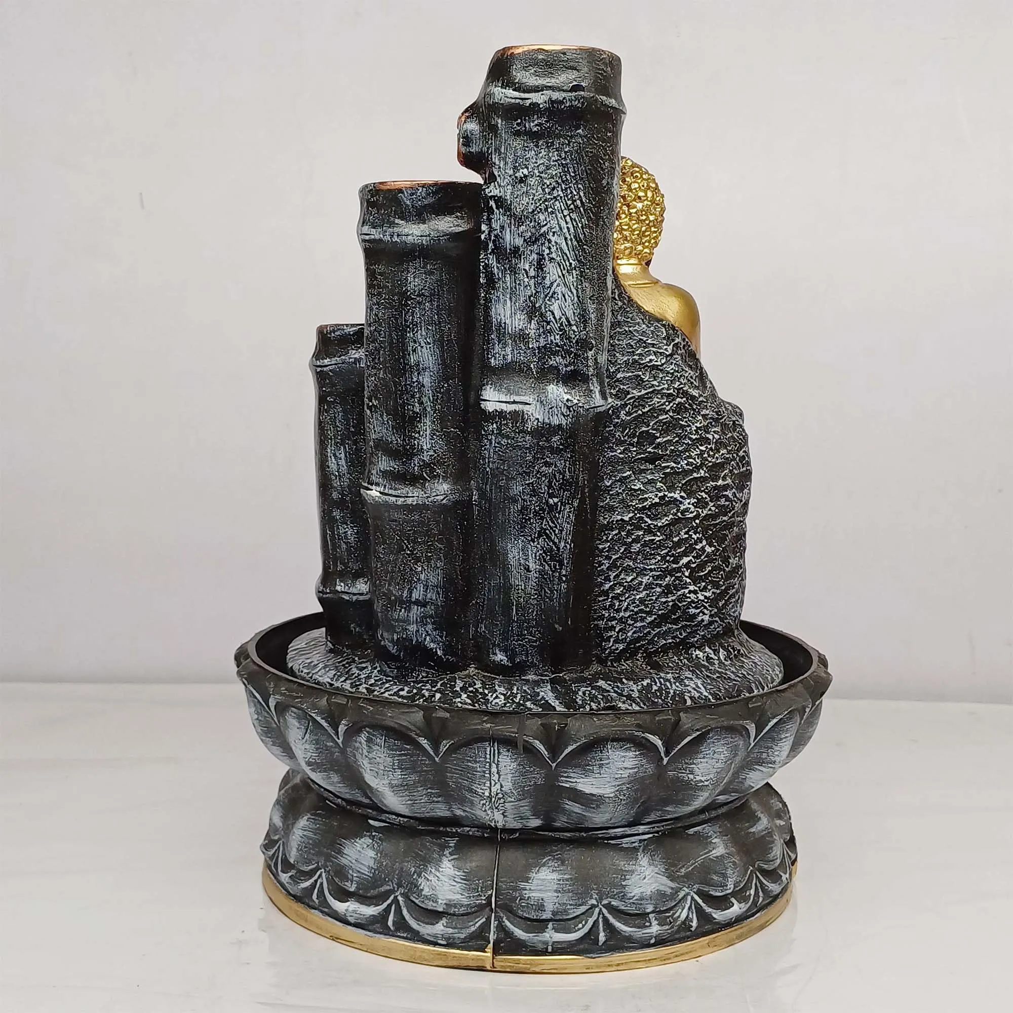 VIVARS Polyresin Table Top Indoor Outdoor Water Fountain with LED Lights for Home Decor Decoration Showpiece Gift Gifting Items Buddha Fountain-Multi (Black)