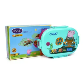 Youp Stainless Steel Green Color Peppa Pig Theme Kids Lunch Box Happy Bite 750Ml